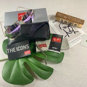 NWT Rayban 3025 Purple Aviators Sunglasses